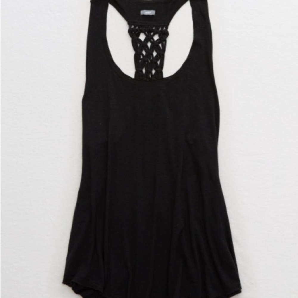 Aerie Black Macrame Back Tank